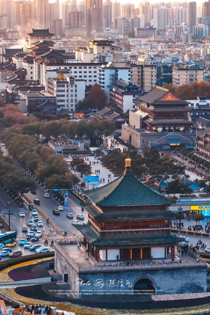 西安钟楼手机壁纸｜西安城市背景图片 - 古建筑现代融合「哲风壁纸」