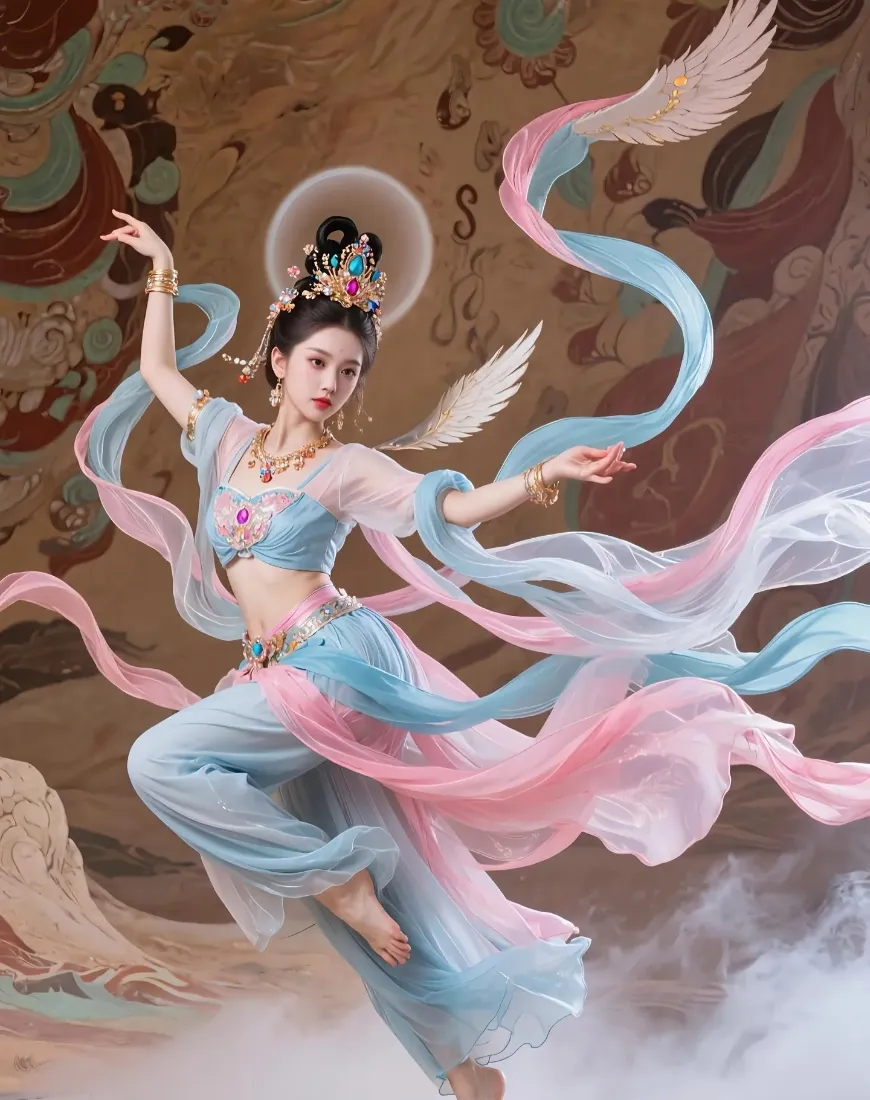 敦煌飞天手机壁纸｜古典背景图片 - 飘带仙女「哲风壁纸」