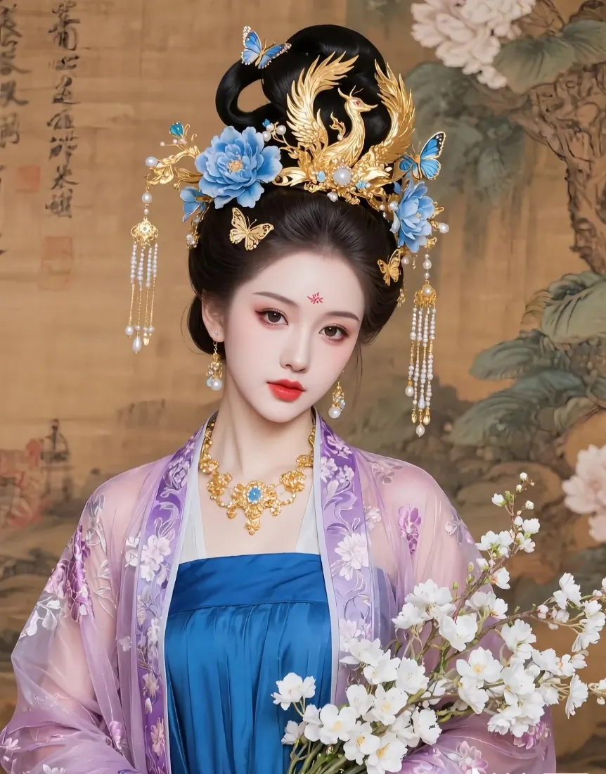 古典美人手机壁纸｜古风背景图片 - 汉服凤冠「哲风壁纸」