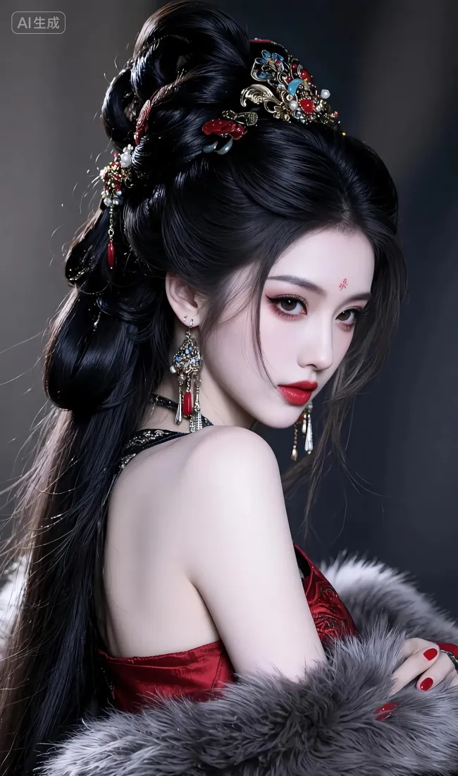 古风美女手机壁纸｜暗黑背景图片 - 红衣美女「哲风壁纸」