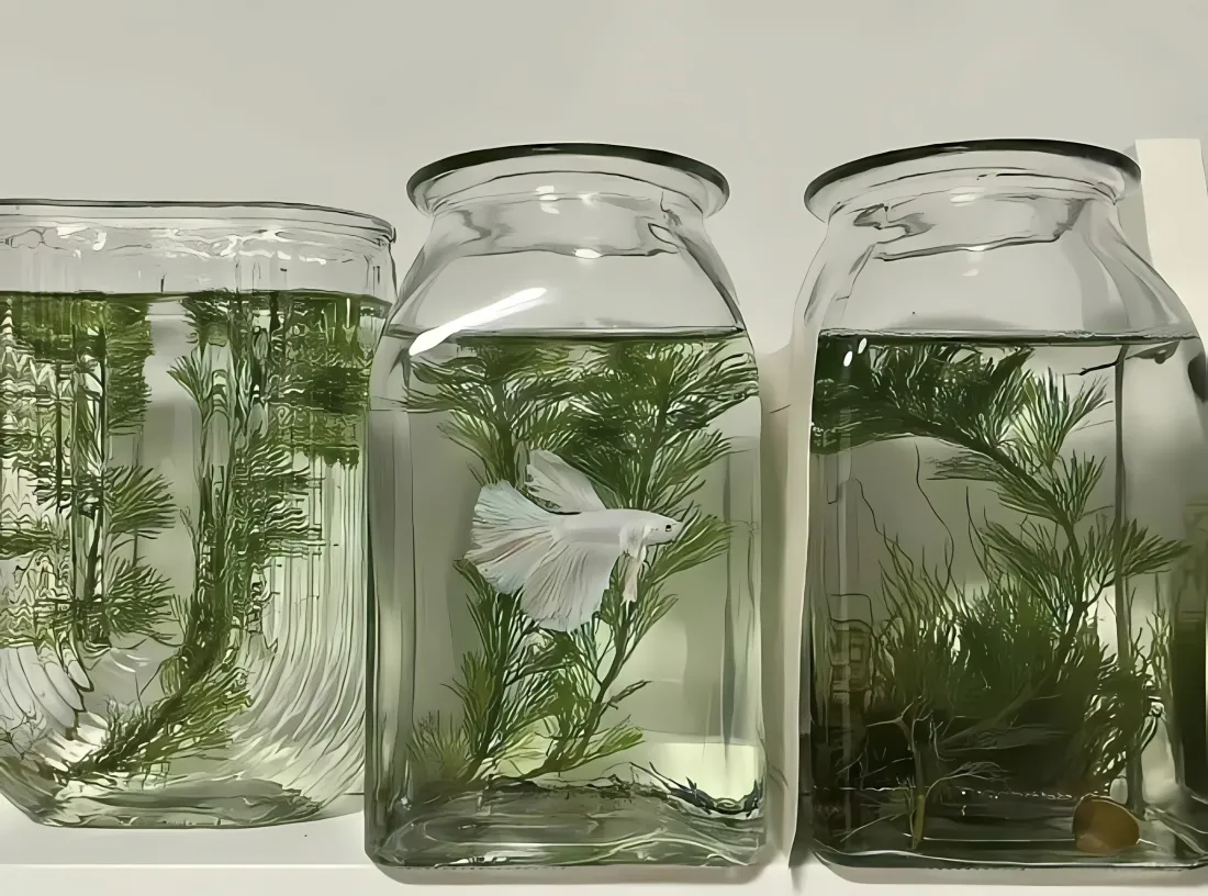 2k孔雀鱼壁纸｜简约清新背景图片 - 玻璃瓶水草「哲风壁纸」