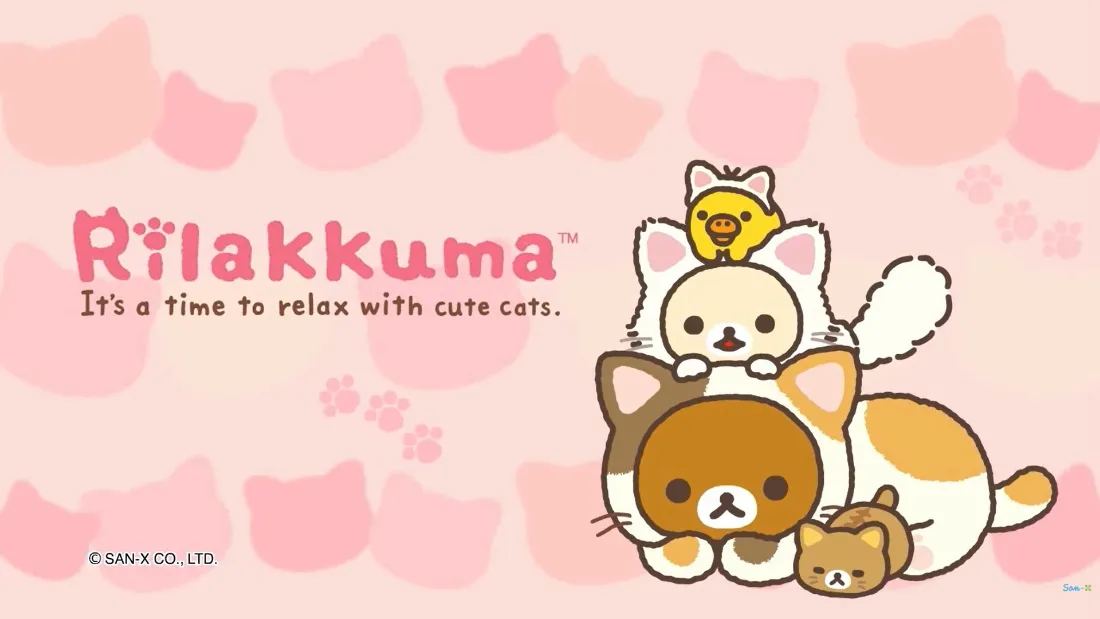 2k轻松熊Rilakkuma壁纸｜粉色心形背景 - 可爱休闲治愈「哲风壁纸」