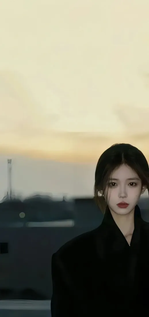 黑衣美女手机壁纸｜黄昏背景图片 - 城市天际线「哲风壁纸」