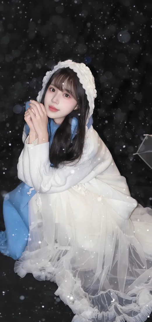 白衣美女手机壁纸｜雪花背景 - 冬日梦幻少女「哲风壁纸」