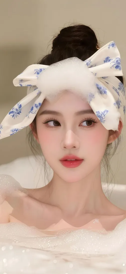 丸子头美女手机壁纸｜白色背景图片 - 蝴蝶结发饰「哲风壁纸」