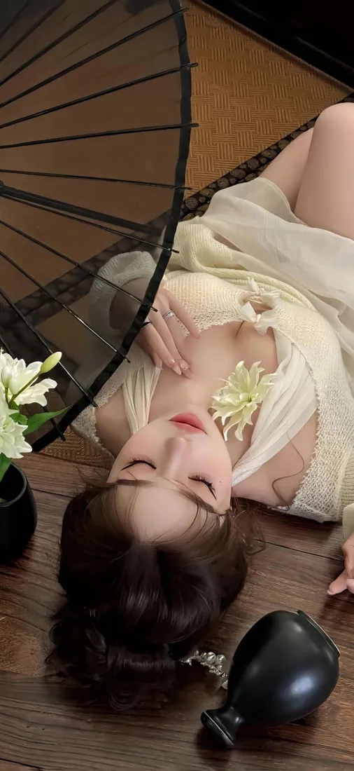 古风美女手机壁纸｜纱衣背景图片 - 黑色伞「哲风壁纸」