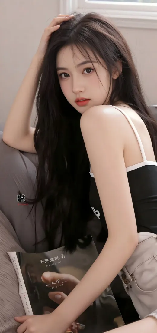 黑发美女手机壁纸｜室内沙发背景 - 时尚休闲「哲风壁纸」