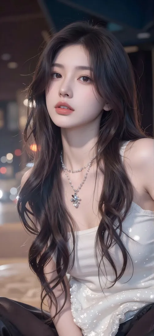 白衣美女手机壁纸｜都市夜景背景图片 - Ios「哲风壁纸」