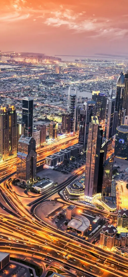 城市夜景手机壁纸｜都市背景图 - 迪拜黄昏车流灯光「哲风壁纸」