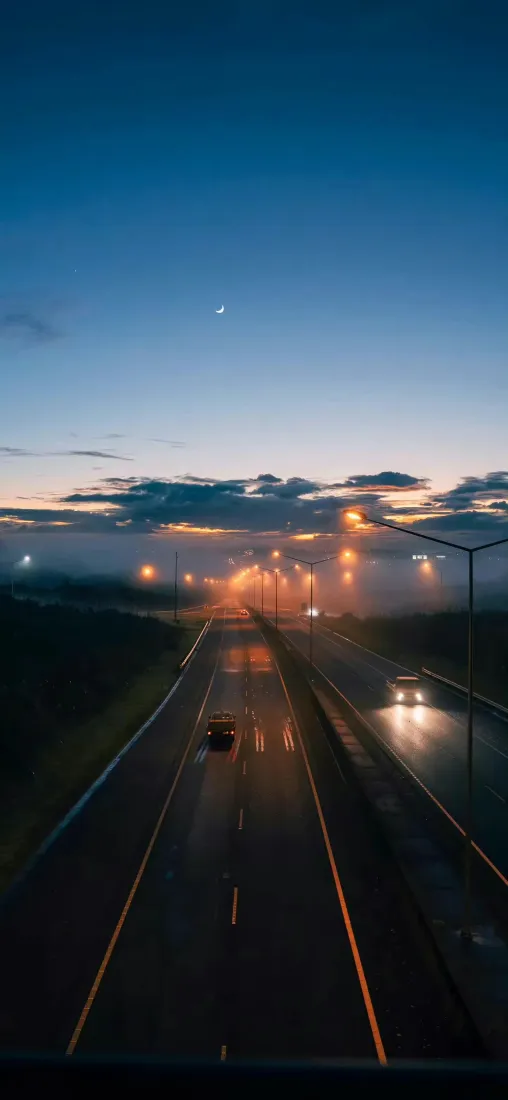公路夜景手机壁纸｜公路背景图片 - 黄昏道路灯光「哲风壁纸」