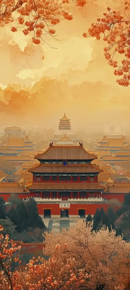 故宫古建筑手机壁纸｜古风背景图片 - 樱花黄昏「哲风壁纸」