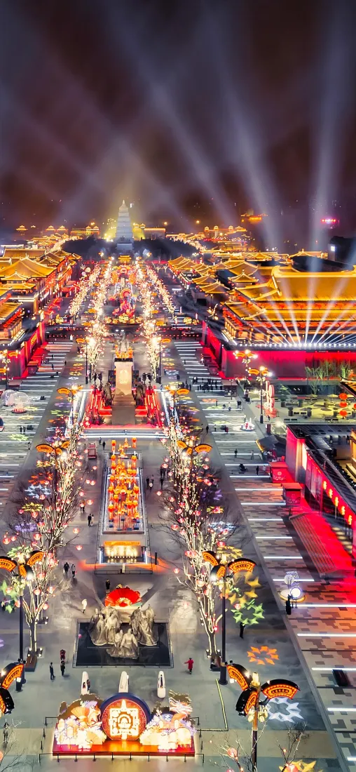 西安大唐不夜城手机壁纸｜夜景背景 - 灯光建筑「哲风壁纸」