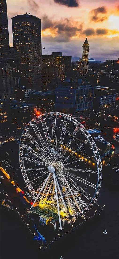 城市夜景手机壁纸｜摩天轮背景图片 - 黄昏西雅图「哲风壁纸」