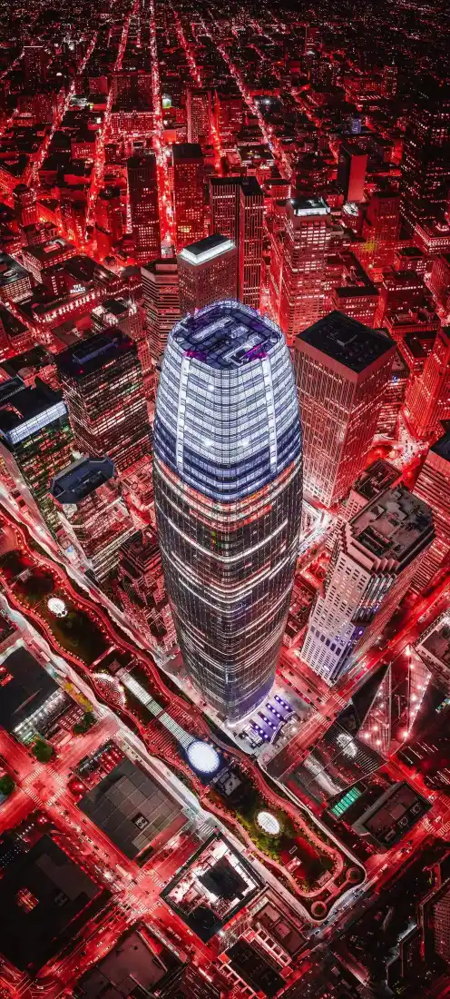 城市夜景手机壁纸｜红色背景图片 - 高楼建筑群「哲风壁纸」