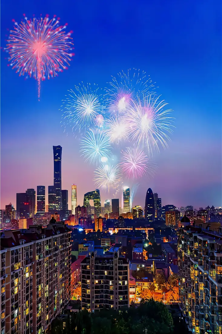 城市烟花手机壁纸｜城市夜景背景图片 - 现代建筑群「哲风壁纸」