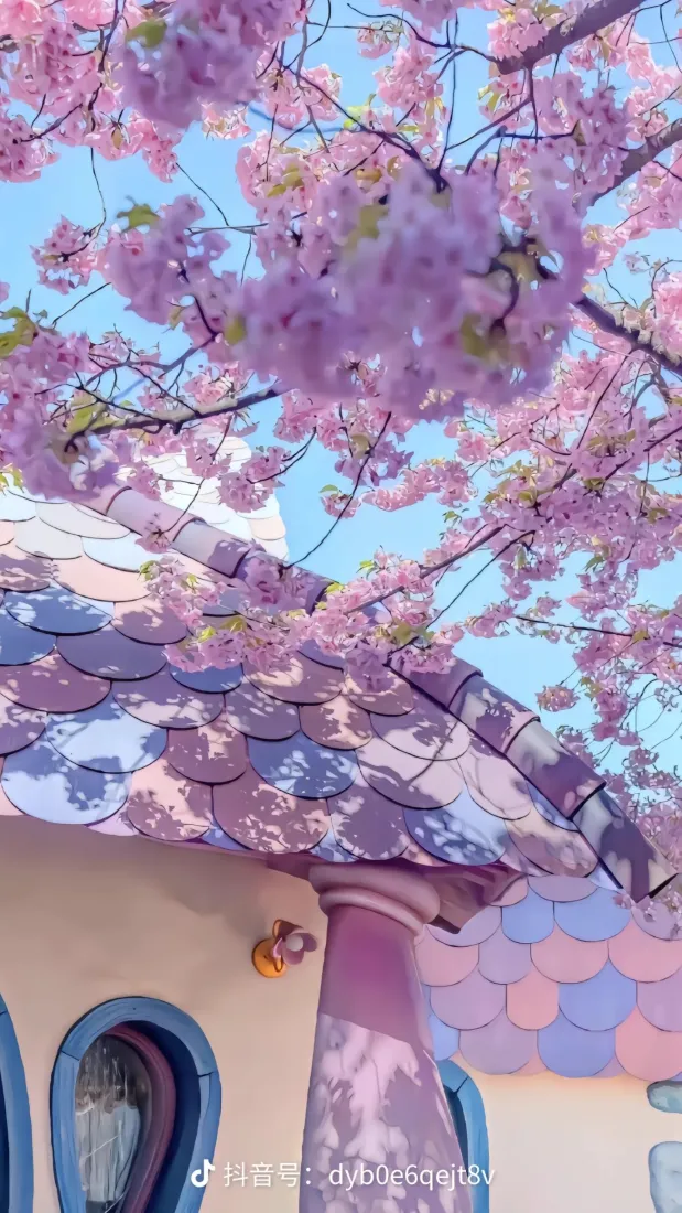 樱花手机壁纸｜粉色春日背景图片 - 童话房屋风景「哲风壁纸」