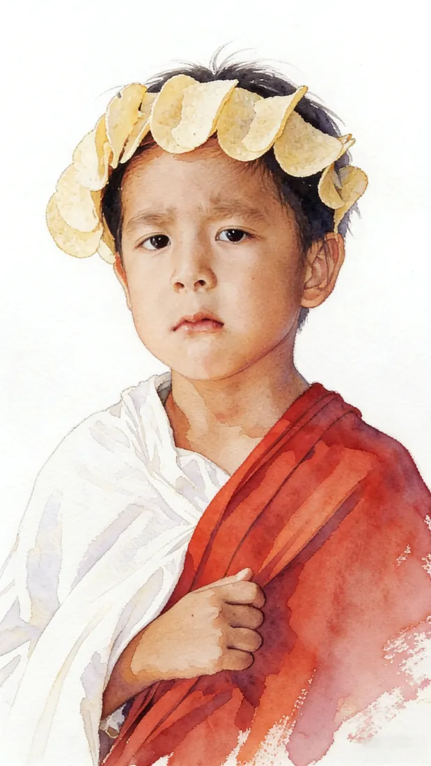 红衣萌娃手机壁纸｜水彩画背景图片 - 可爱儿童「哲风壁纸」