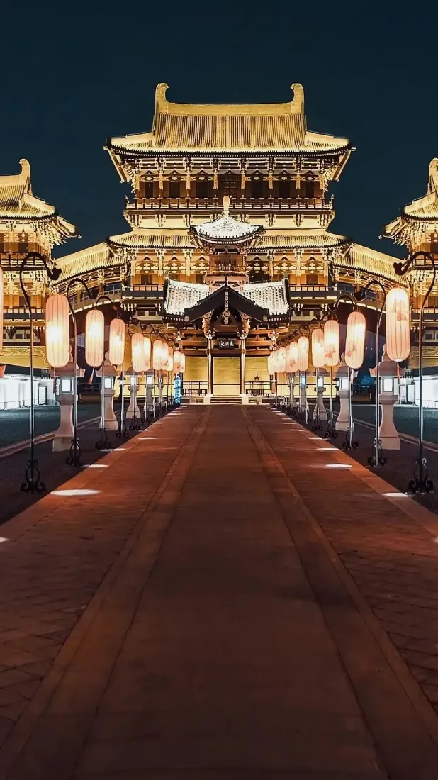 洛阳古建筑手机壁纸｜夜景背景图片 - 灯火步道「哲风壁纸」
