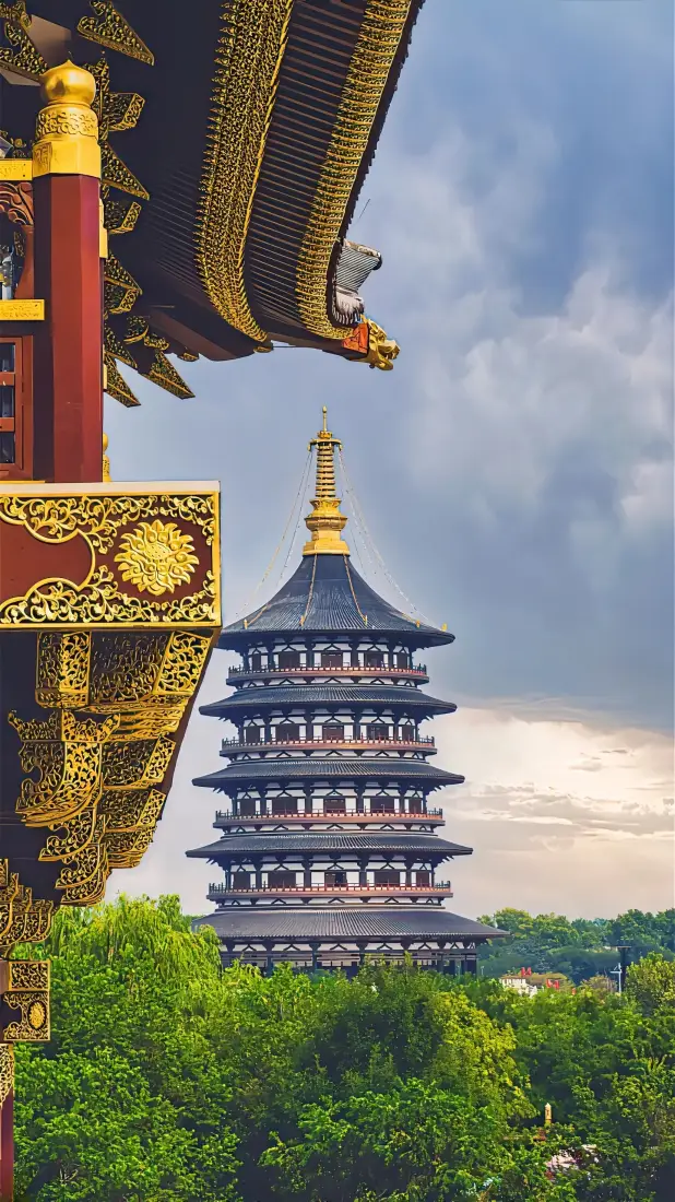 洛阳塔楼手机壁纸｜洛阳景点背景 - 古建筑绿树天空「哲风壁纸」