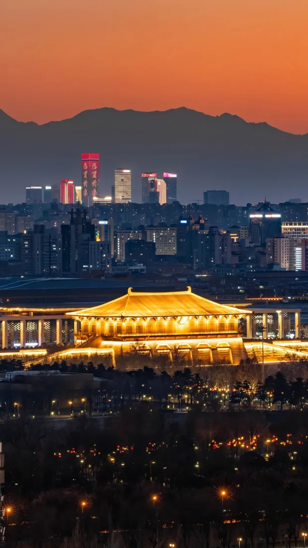 西安城市夜景手机壁纸｜古建筑背景图片 - 橙红黄昏「哲风壁纸」