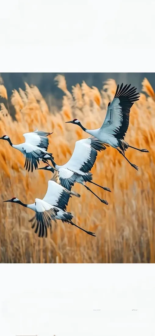 仙鹤手机壁纸｜芦苇背景图片 - 飞翔鸟类秋景「哲风壁纸」