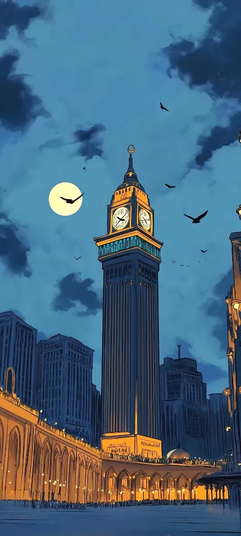 复古钟楼夜景手机壁纸｜城市背景图片 - 月亮飞鸟夜空「哲风壁纸」