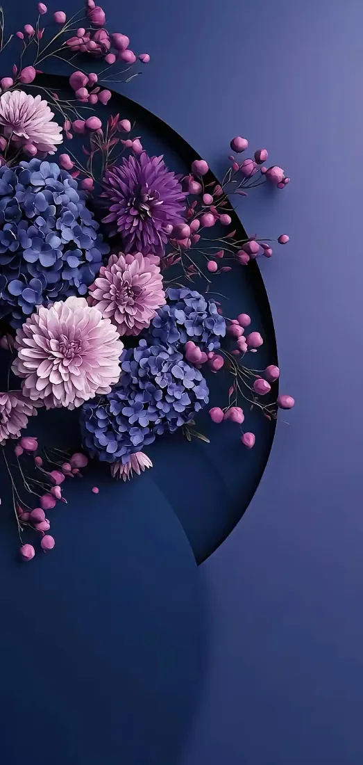 艺术插花手机壁纸｜深蓝色背景图片 - 多彩花卉「哲风壁纸」