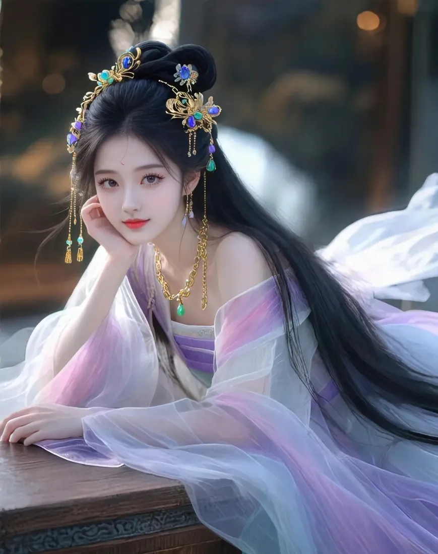 古风美女手机壁纸｜古装背景图片 - 紫衣轻纱「哲风壁纸」