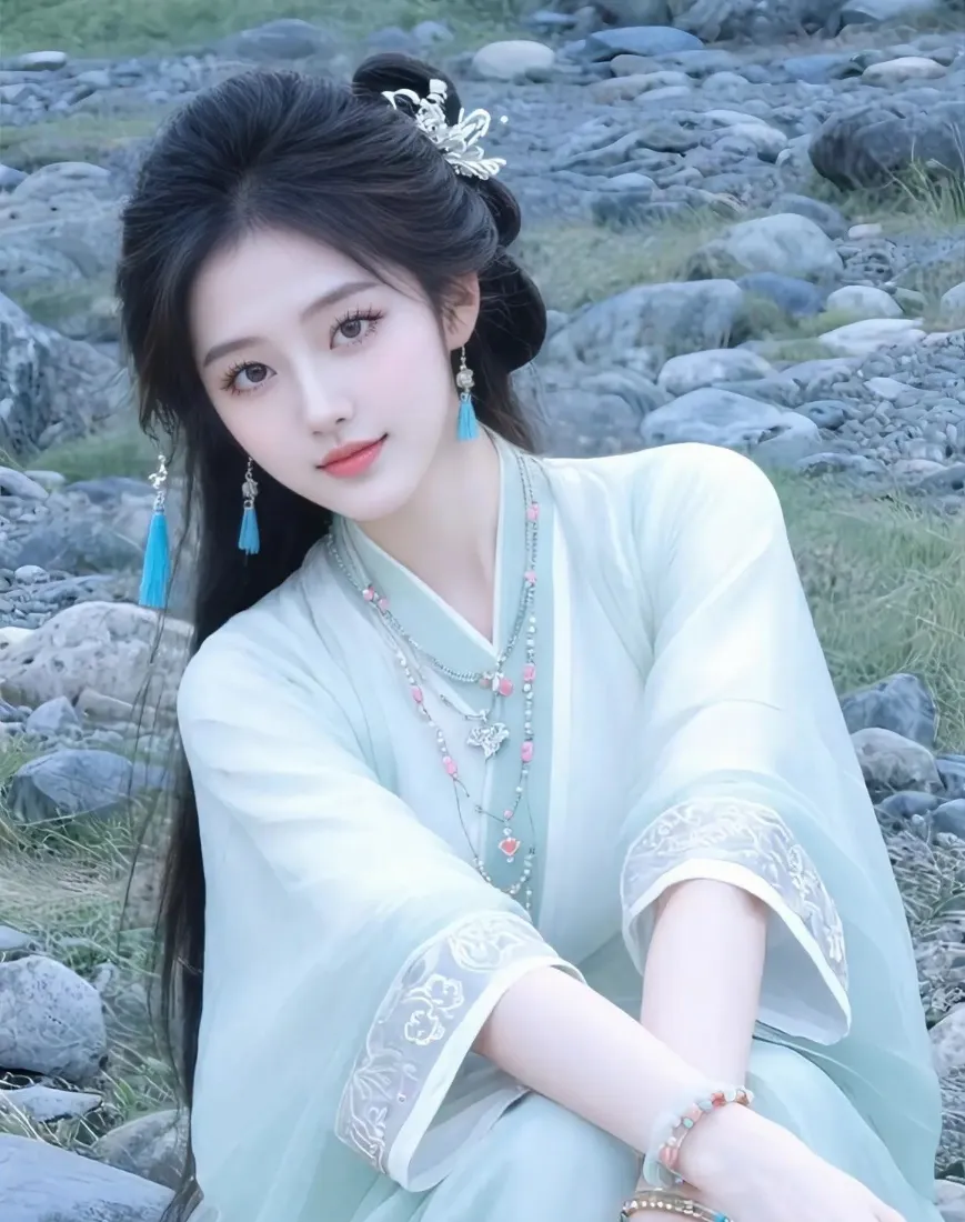 浅绿色古装美女手机壁纸｜古风背景图片 - 自然户外「哲风壁纸」