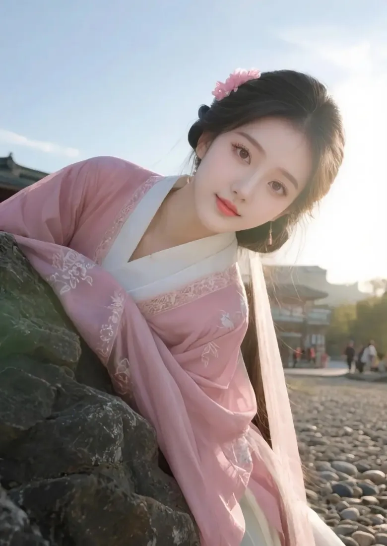 粉色古装美女手机壁纸｜古风背景图片 - 古建筑「哲风壁纸」