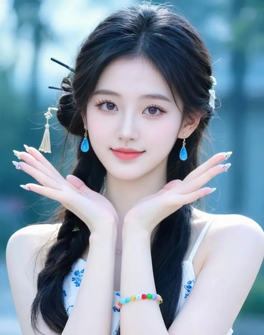 古装美女手机壁纸｜蓝耳环背景图片 - 户外「哲风壁纸」