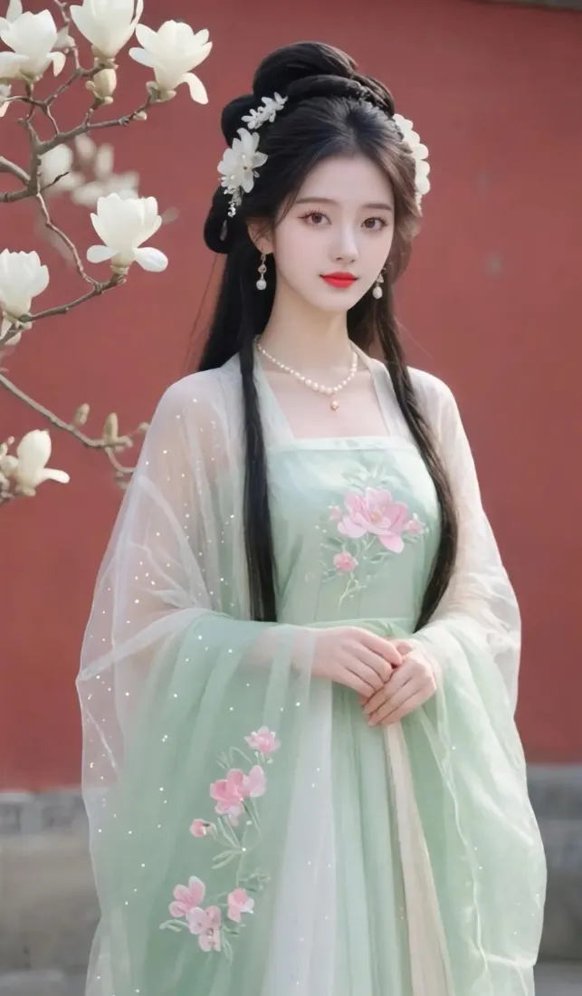 绿衣古装美女手机壁纸｜古风背景图片 - 玉兰花「哲风壁纸」