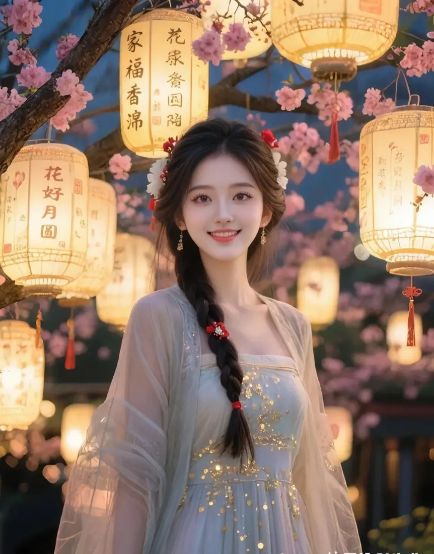 古装美女手机壁纸｜古风背景图片 - 灯笼樱花「哲风壁纸」