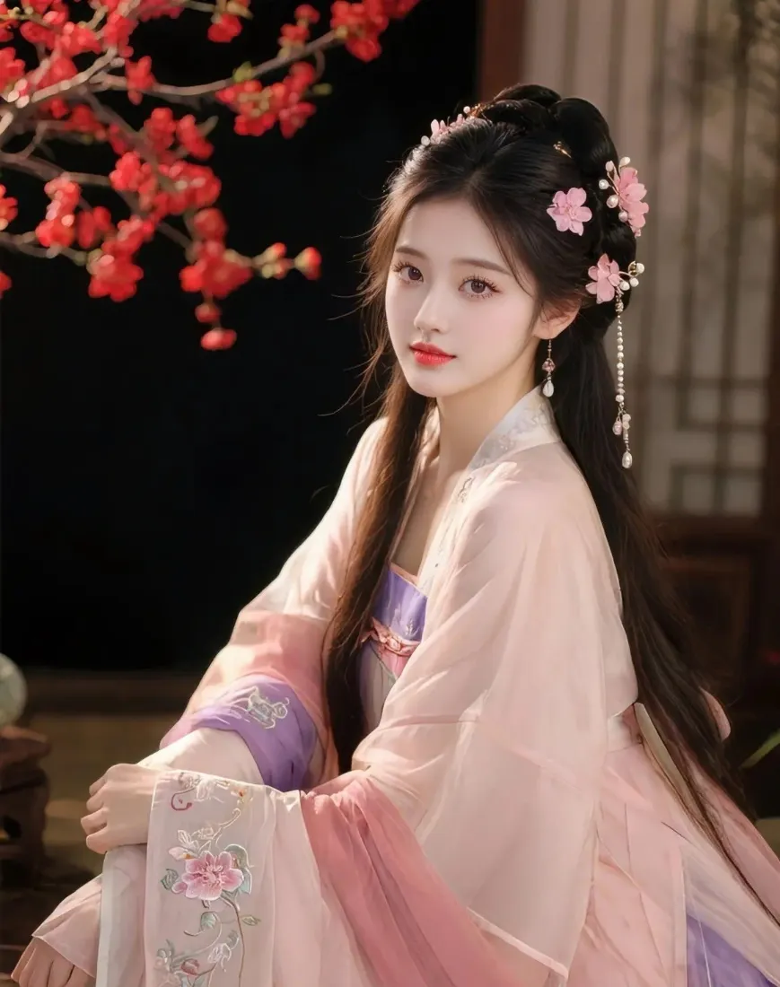 古装美女手机壁纸｜红梅背景图片 - 古风汉服佳人「哲风壁纸」