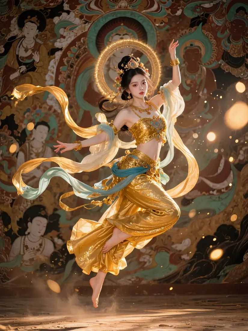 飞天古装美女手机壁纸｜敦煌壁画背景图片 - 华丽飘带「哲风壁纸」