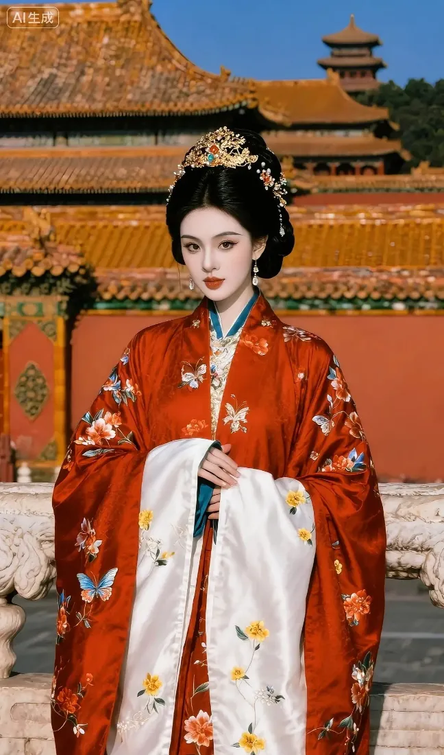 红衣美女手机壁纸｜故宫背景图片 - 古风汉服「哲风壁纸」