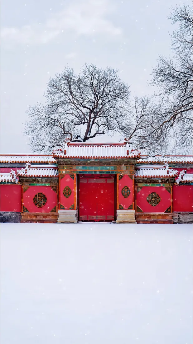 北京雪景古建筑手机壁纸｜红墙白雪背景图片 - 冬季「哲风壁纸」