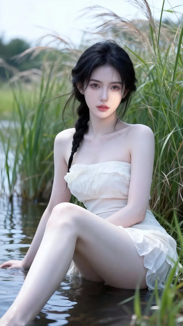 白衣美女手机壁纸｜自然水边背景图片 - 清新「哲风壁纸」