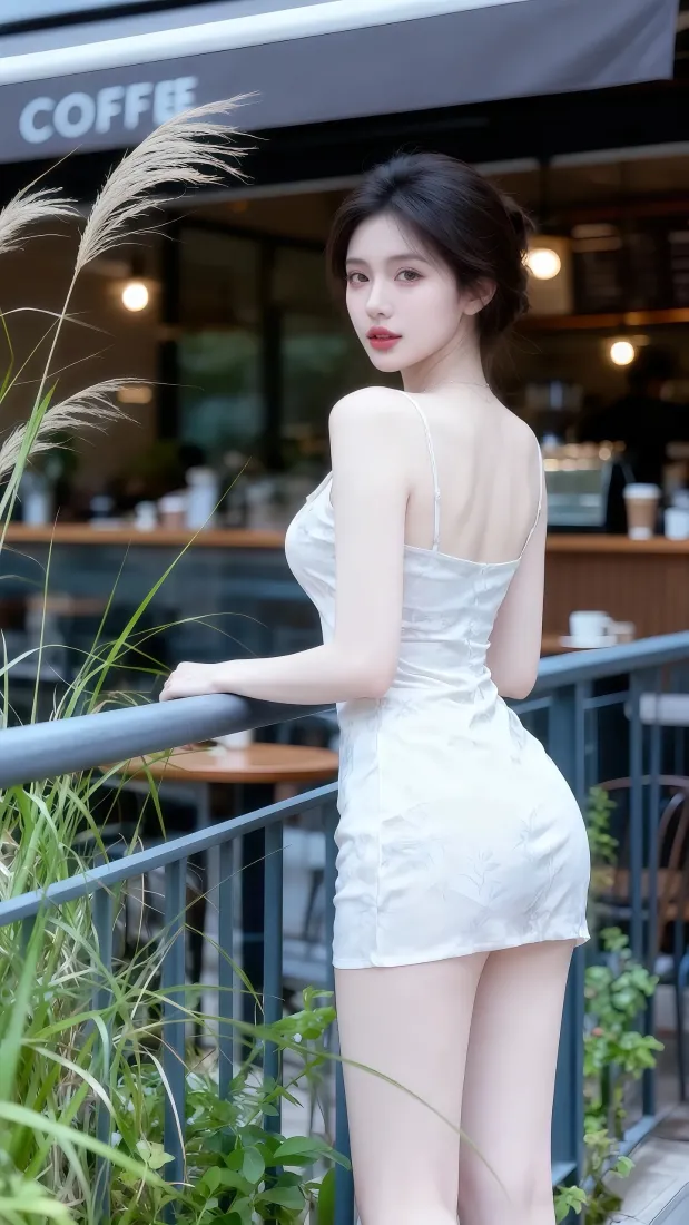 白衣美女手机壁纸｜咖啡馆背景图片 - 性感时尚「哲风壁纸」