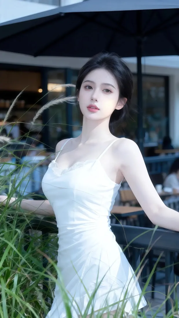 白衣美女手机壁纸｜户外草丛背景图片 - 清新优雅「哲风壁纸」