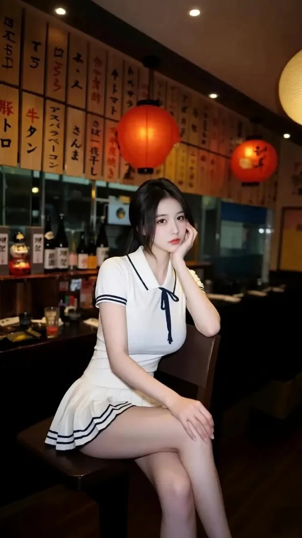 水手服美女手机壁纸｜日式居酒屋背景图片 - 性感短裙「哲风壁纸」