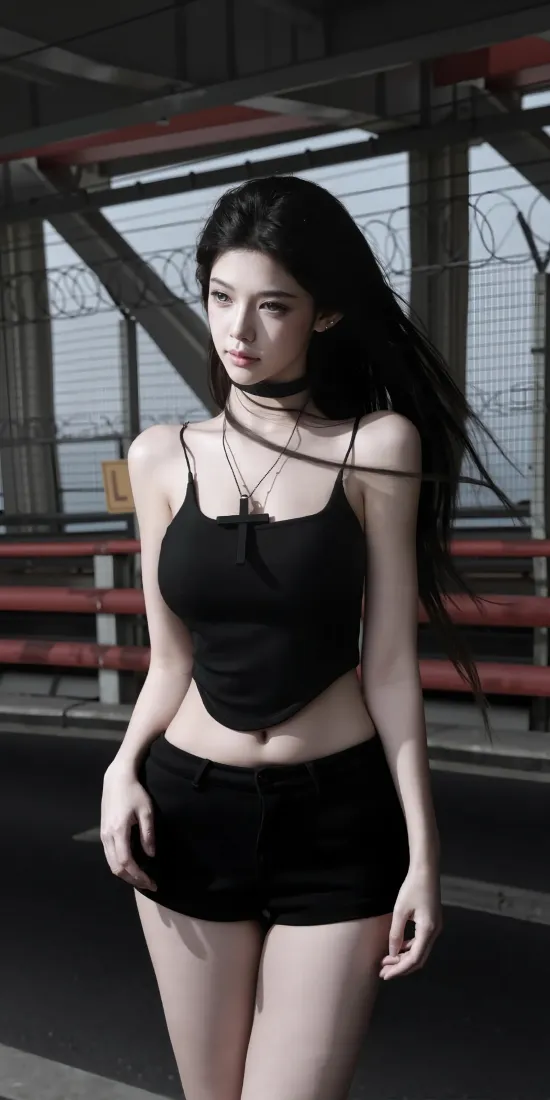 黑衣美女手机壁纸｜工业风背景图片 - 时尚造型「哲风壁纸」