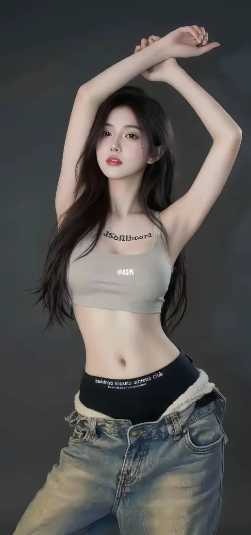 灰背心美女手机壁纸｜深色背景图片 - 时尚穿搭「哲风壁纸」