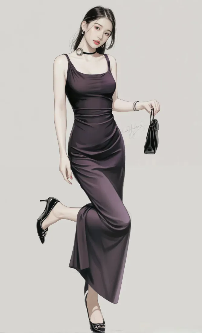 长裙美女手机壁纸｜灰色背景图片 - 时尚穿搭「哲风壁纸」