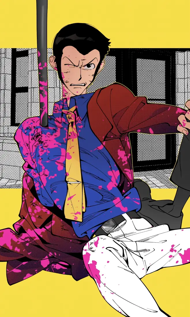 鲁邦三世手机壁纸｜黄色背景图片 - 红外套角色「哲风壁纸」