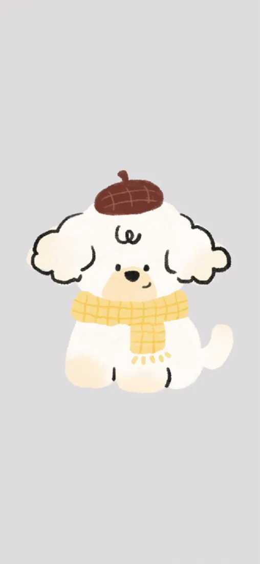 卡通小狗手机壁纸｜浅灰背景图 - 可爱戴帽萌宠「哲风壁纸」