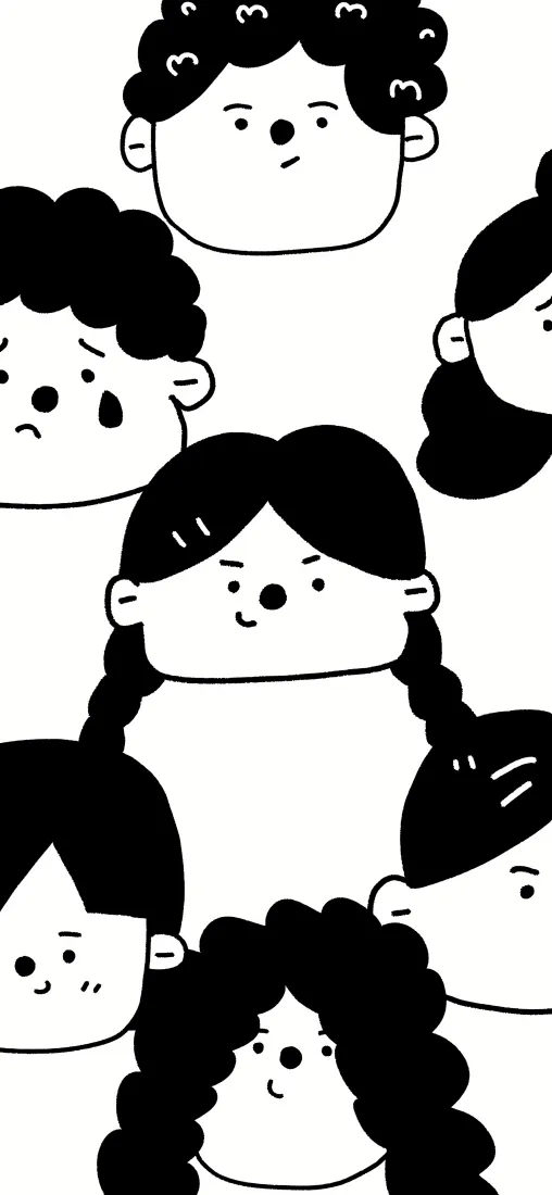 Q版小人手机壁纸｜黑白背景图片 - 简约手绘头像「哲风壁纸」