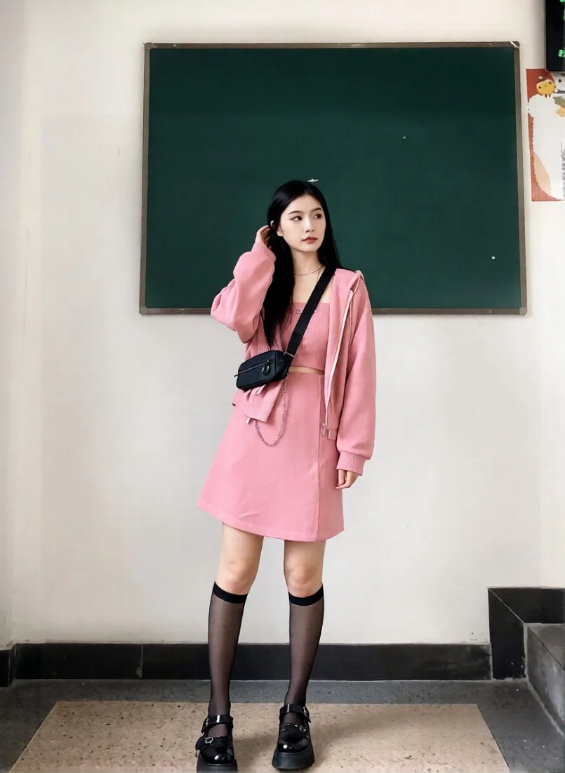 粉色连衣裙女生手机壁纸｜教室背景图片 - 校园穿搭「哲风壁纸」