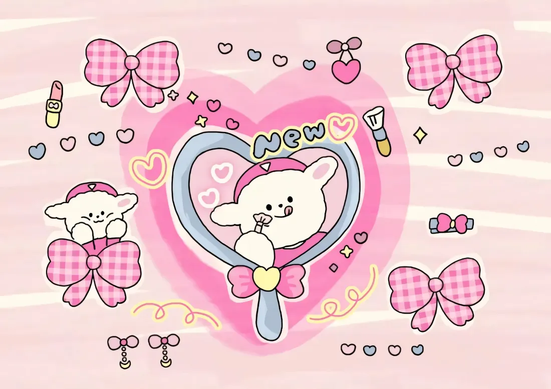 2k小熊壁纸｜粉色背景图片 - 可爱蝴蝶结装饰「哲风壁纸」