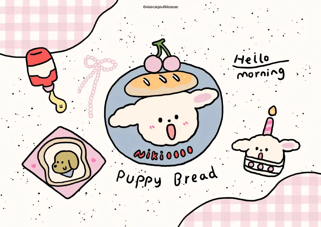 2kPuppy Bread壁纸｜粉色背景图片 - 可爱卡通「哲风壁纸」